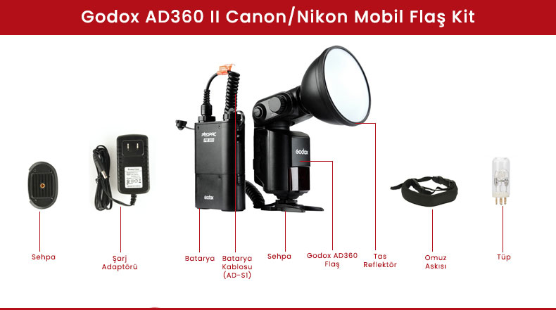 Godox AD360 II N Nikon Mobil Flaş Kit & Godox X1T-N TTL Flaş Tetikleyici (Nikon TTL)