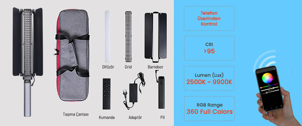 Gdx ST-100 II RGB Fotoğraf ve Video için Led Çubuk Işık (Uzunluk: 100 cm