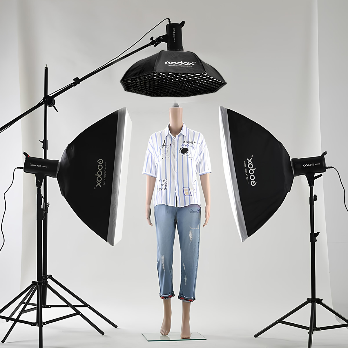 Godox QS600 II W/S 3'lü Stüdyo Paraflaş SoftBox Kit (600 Watt) & Stüdyo Fon Perde Sistemi