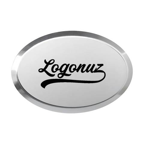 logolu yaka isimliği oval gümüş