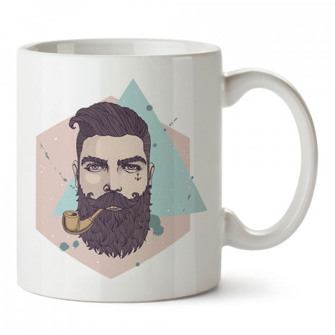 Bearded Hipster tasarım baskılı porselen kupa bardak (mug). Presstish marka resimli hediyelik kupa bardak modeli. Tasarım kahve kupası. Baskılı mug.