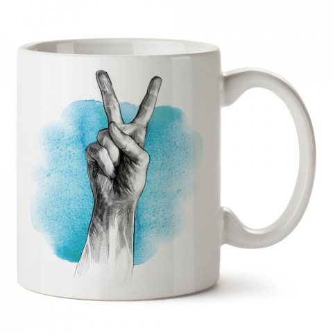 Blue Peace barış tasarım baskılı porselen kupa bardak (mug). Presstish marka resimli hediyelik kupa bardak modeli. Tasarım kahve kupası. Baskılı mug.
