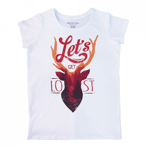 Let's Get Lost baskılı tasarım tişört. %100 pamuklu baskılı bayan tişört. Presstish tasarım baskılı tişört. Hediyelik kadın tişört. Tişört baskı. Baskılı tasarım tshirt.