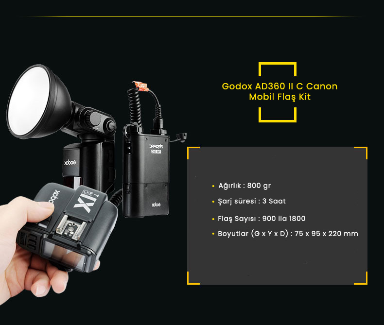 Godox AD360 II C Canon Mobil Flaş Kit & Godox X2T-C TTL Flaş Tetikleyici (Canon TTL)
