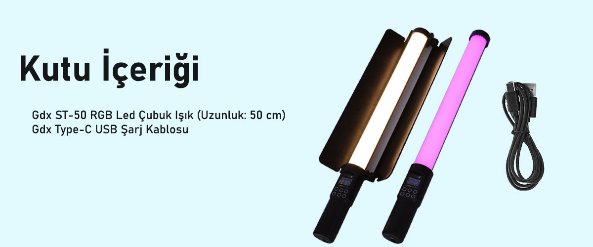 Gdx ST-50 RGB Led Çubuk Işık (Uzunluk: 50 cm) Gdx ST-50 RGB Led Çubuk Işık (Uzunluk: 50 cm)