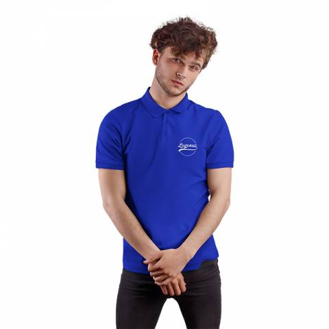 Logo Baskılı Mavi Polo Yaka Tshirt