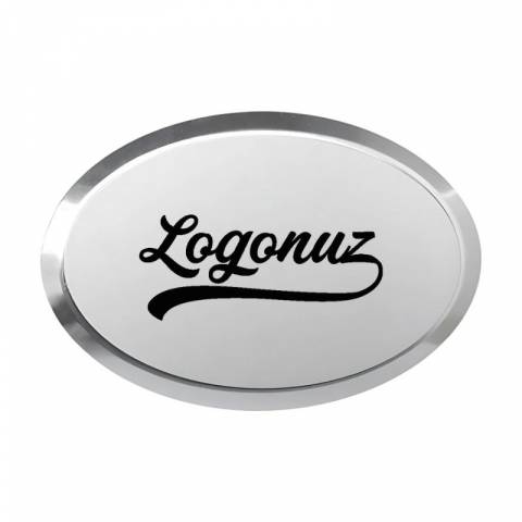 Oval Gümüş Logo Baskılı Metal Yaka İsimliği