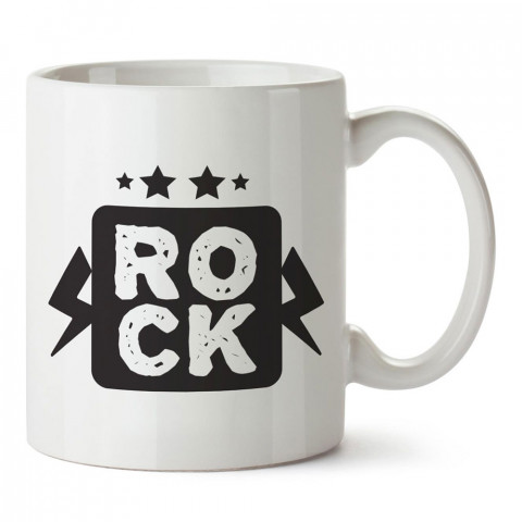 Rock Müzik yıldız ve şimşek tasarım baskılı porselen kupa bardak modelleri (mug bardak). Rock müzik severlere en güzel hediye. Kahve kupası.