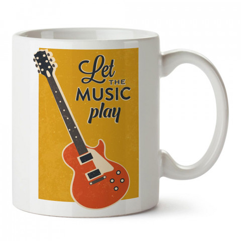 Let The Music Play elektro gitar tasarım baskılı porselen kupa bardak modelleri (mug bardak). Müzik severlere en güzel hediye. Kahve kupası.