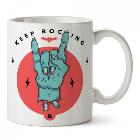 Keep Rocking Zombi Eli tasarım baskılı porselen kupa bardak modelleri (mug bardak). Kahve kupası.