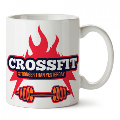 Dünden Daha Güçlü Crossfit tasarım baskılı porselen kupa bardak modelleri (mug bardak). Bodyci, fitnesscı ve vücut geliştirici için hediye. Kahve kupası.