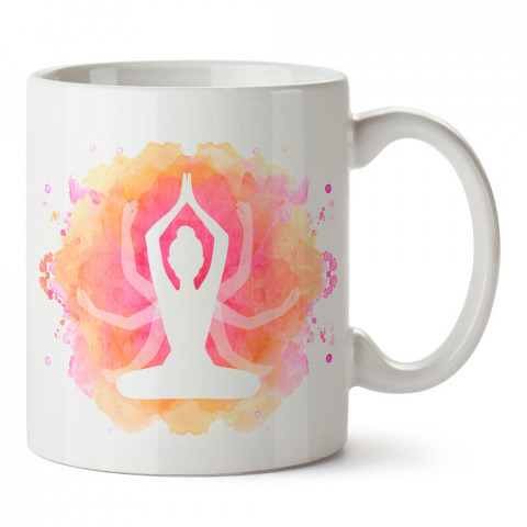 Watercolor Yoga Yogini baskılı porselen kupa bardak modelleri (mug bardak). Yogi, yogini, yogacı ve yoga severlere hediye. Yoga felsefesi kahve kupası.