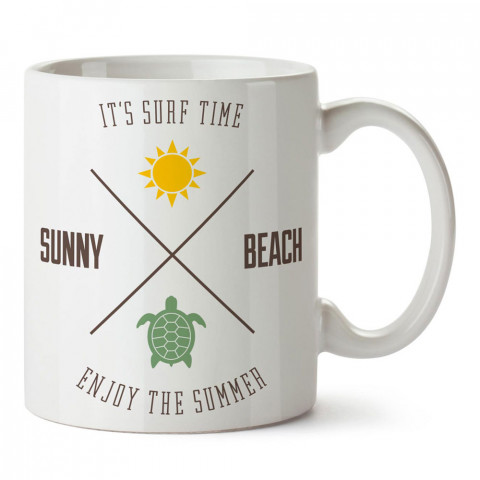 It's Surf Time tasarım baskılı porselen kupa bardak modelleri (mug bardak). Yaz mevsimi, sörf, tatil ve seyahat sevenlere hediye. Kahve kupası.