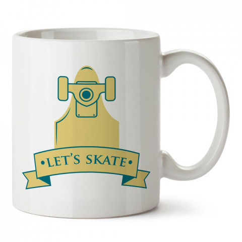 Let's Skate Kaykay tasarım baskılı porselen kupa bardak modelleri (mug bardak). Kaykaycılara ve patencilere en güzel hediye. Kahve kupası.