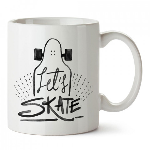 Siyah Let's Skate Kaykay tasarım baskılı porselen kupa bardak modelleri (mug bardak). Kaykaycılara ve patencilere en güzel hediye. Kahve kupası.