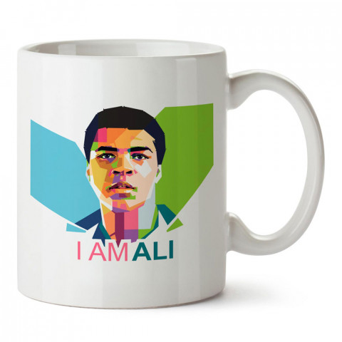 I Am Muhammed Ali​ tasarım baskılı porselen kupa bardak modelleri (mug bardak). Dövüş, savunma, savaş sanatları ile ilgili hediye. Kahve kupası.