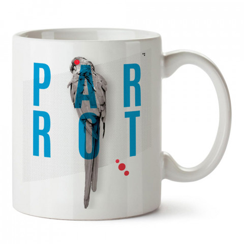 Kırmızı Gözlü Papağan ​tasarım baskılı porselen kupa bardak modelleri (mug bardak). Sevdiklerinizi mutlu edecek hediyeler. Kahve kupası.