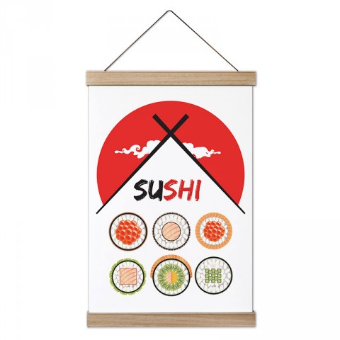 Chopstick ve Sushi tasarım ahşap çerçeveli kanvas poster tablo modelleri. Aşçılara, farklı yemek ve yiyecek meraklılarına en güzel hediye modern kanvas posterler.