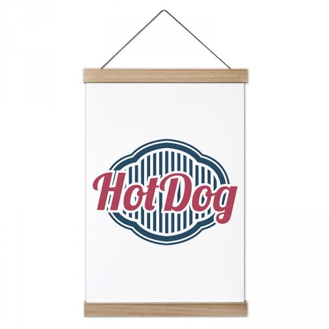 Hot Dog Logolu tasarım ahşap çerçeveli kanvas poster. Aşçılara, farklı yemek ve yiyecek meraklılarına en güzel hediye modern kanvas poster duvar tabloları.