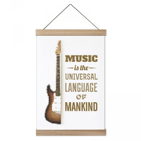 Müzik İnsanlığın Evrensel Dilidir (gitarlı) ​tasarım dekoratif ahşap çerçeveli kanvas poster. Müzisyenlere en güzel hediye modern kanvas müzik posterleri.