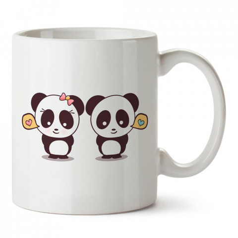 Minik Panda Çiftler tasarım baskılı porselen kupa bardak (mug). Sevgiliye hediye aşk içerikli kupa bardaklar. Sevgiliye en güzel hediye kupa. Sevgili için kahve kupası.