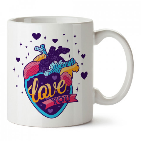 Anatomik Kalp Love You tasarım baskılı porselen kupa bardak (mug). Sevgiliye hediye aşk içerikli kupa bardaklar. Sevgiliye en güzel hediye kupa. Sevgiliye kahve kupası.