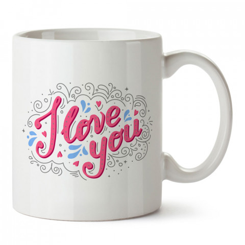 Pembe I Love You tasarım baskılı porselen kupa bardak (mug). Sevgiliye hediye aşk içerikli kupa bardaklar. Sevgiliye en güzel hediye kupa. Sevgiliye kahve kupası.