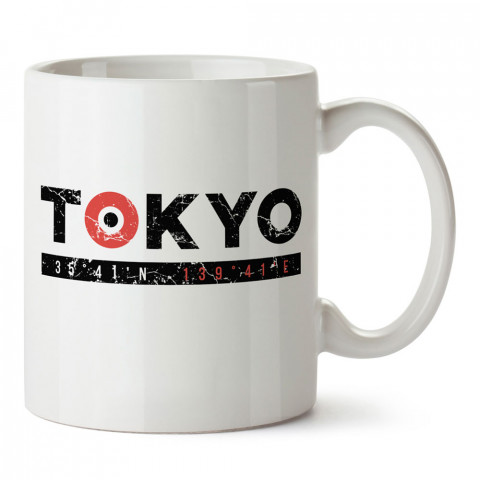 Tokyo Koordinatlar tasarım baskılı kupa bardak (mug bardak). Ülke ve şehir temalı hediye çeşitleri. Japonya desenli hediyelik kahve kupası. Turizm ve tatil hediyeleri.