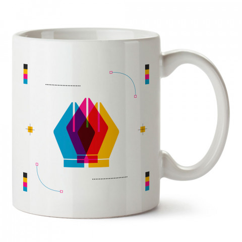 Cmyk Kalem Desenli tasarım baskılı porselen kupa bardak (mug bardak). Tasarımcılara ve grafikerlere en güzel hediye. Grafikere ve tasarımcıya hediyelik kahve kupası.
