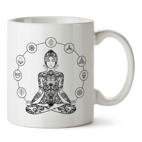 Mandala Meditasyon Yoga tasarım baskılı kupa (mug bardak). Yoga tutkunlarına özel hediyeler. Yogacılara hediyelik kupa. Yoga ürünleri. Yoga yapanlara hediye seçenekleri.