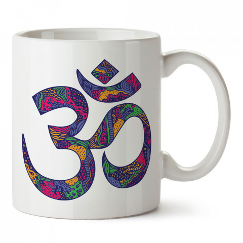 Om Renkli Soyut Yoga tasarım baskılı kupa bardak (mug bardak). Yoga tutkunlarına hediyeler. Yogacılara hediyelik kupa. Yoga ürünleri. Yoga yapanlara hediye seçenekleri.