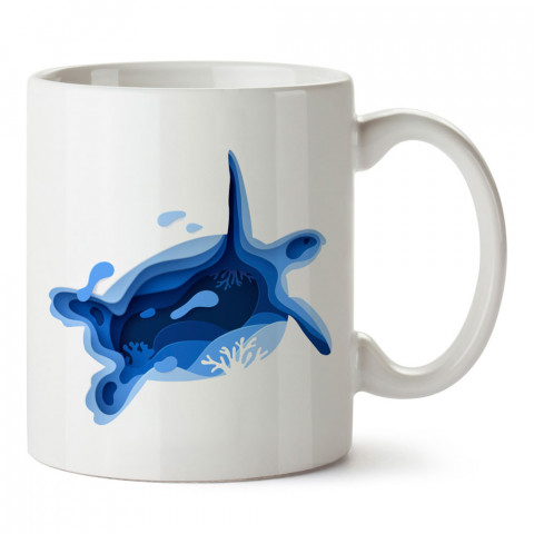 Mavi Caretta Caretta tasarım baskılı porselen kupa bardak (mug). Dalgıça hediye kupa bardak. Dalış sporu yapanlara, scuba diving yapana hediye kupa bardak.